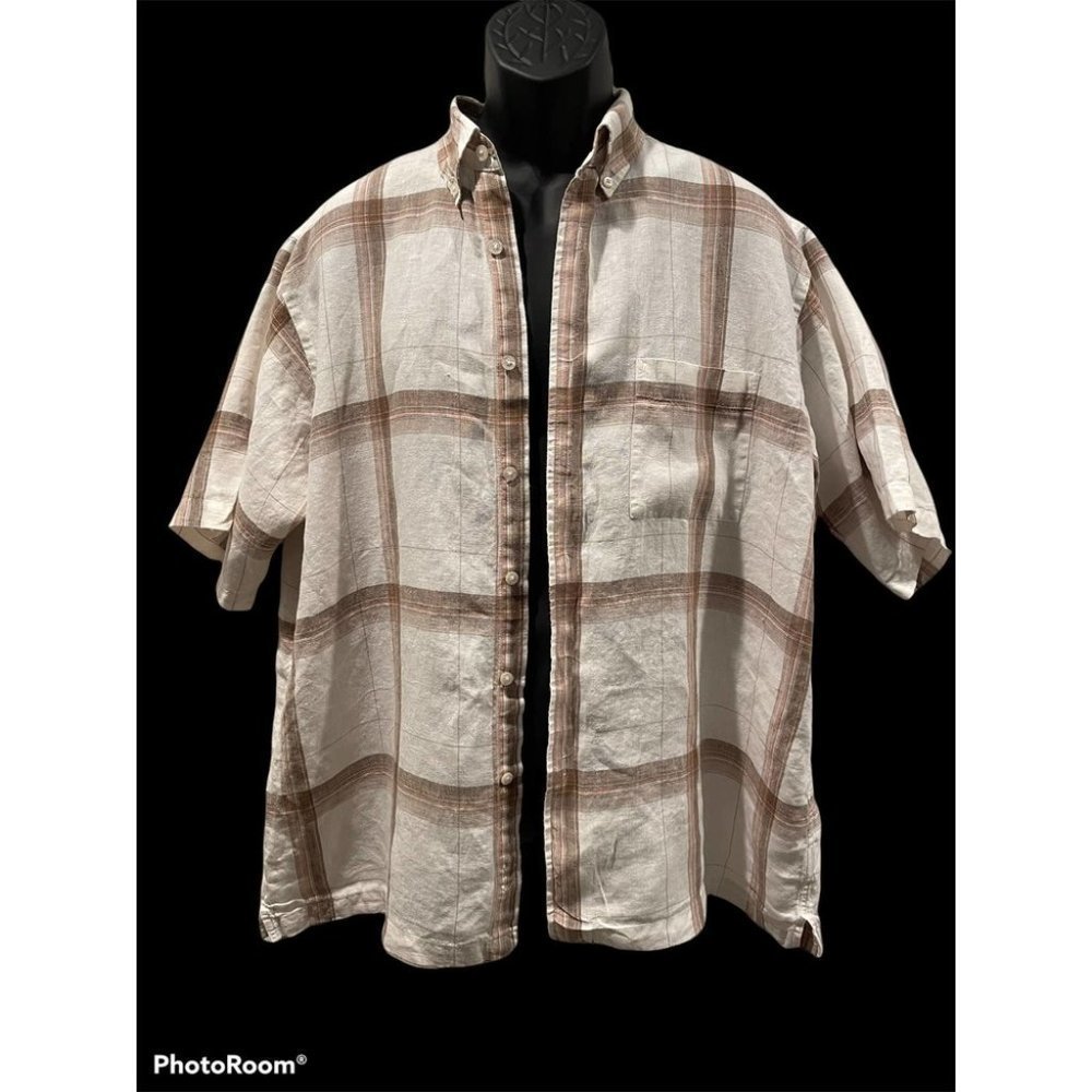 TURNBURY MENS LINEN SS SHIRT BUTTON DOWN COLLAR L